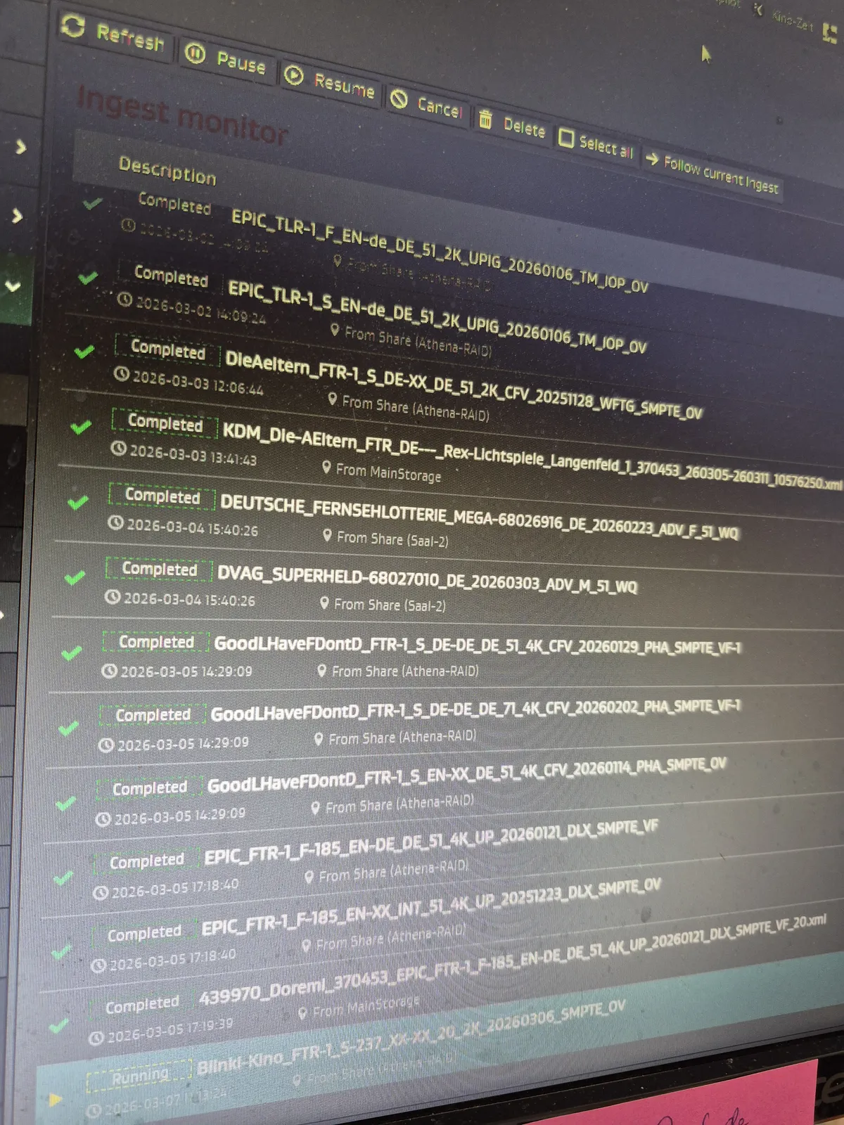 DCP-Ingest am Kino-Server